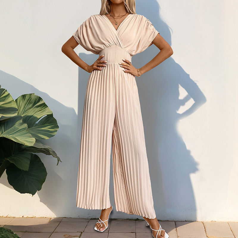 Women's elegant jumpsuit with deep V-neck and voluminous sleeves, size [size missing]
