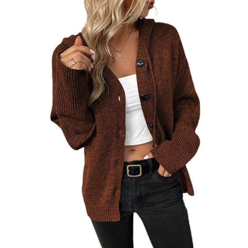 Women's elegant cardigan with hood and buttons