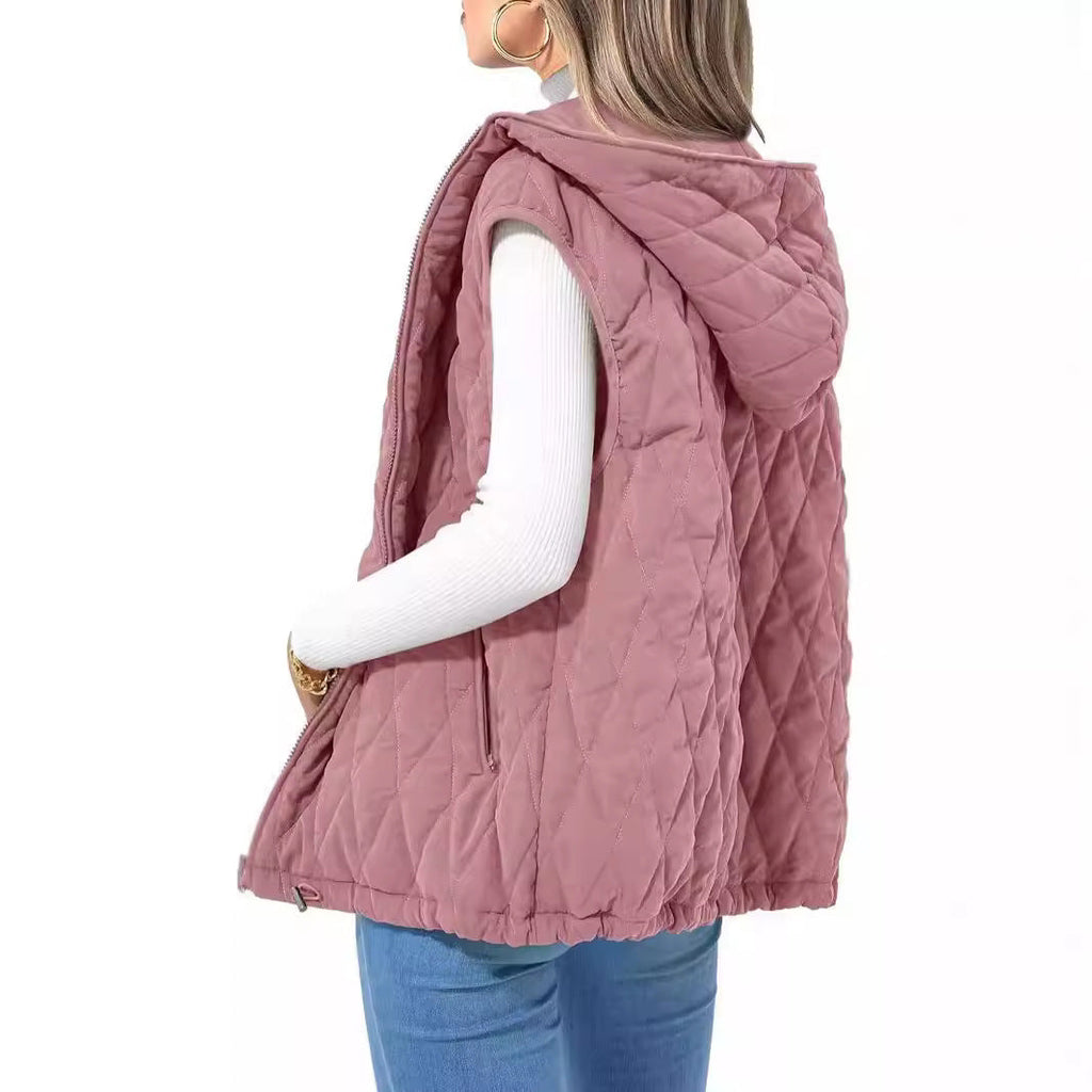 Women's quilted hoodie vest with practical pockets, size S