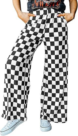 Women's checked palazzo trousers with elasticated waistband and practical side pockets, size Valenzora