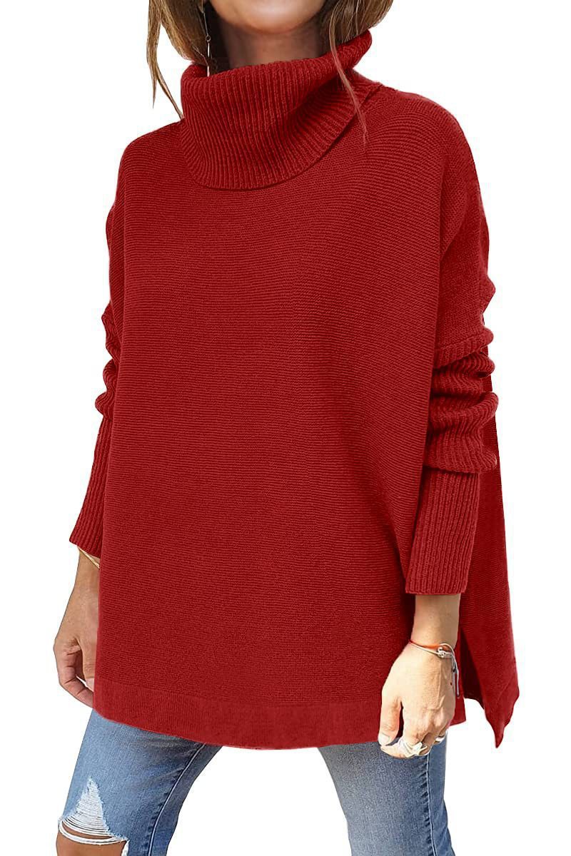 Women's oversized roll-neck sweater with textured knit design, size