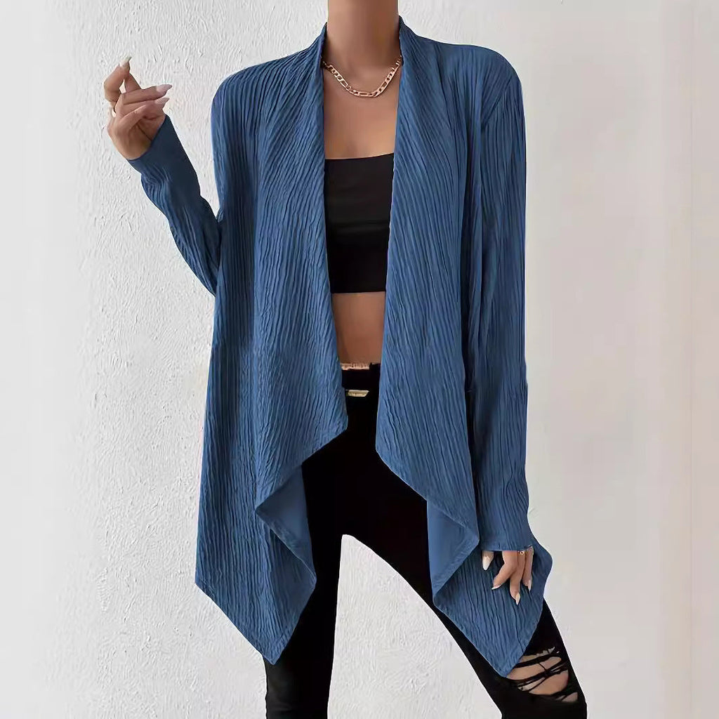 Women's draped long jacket made of breathable material with a modern cut, size S