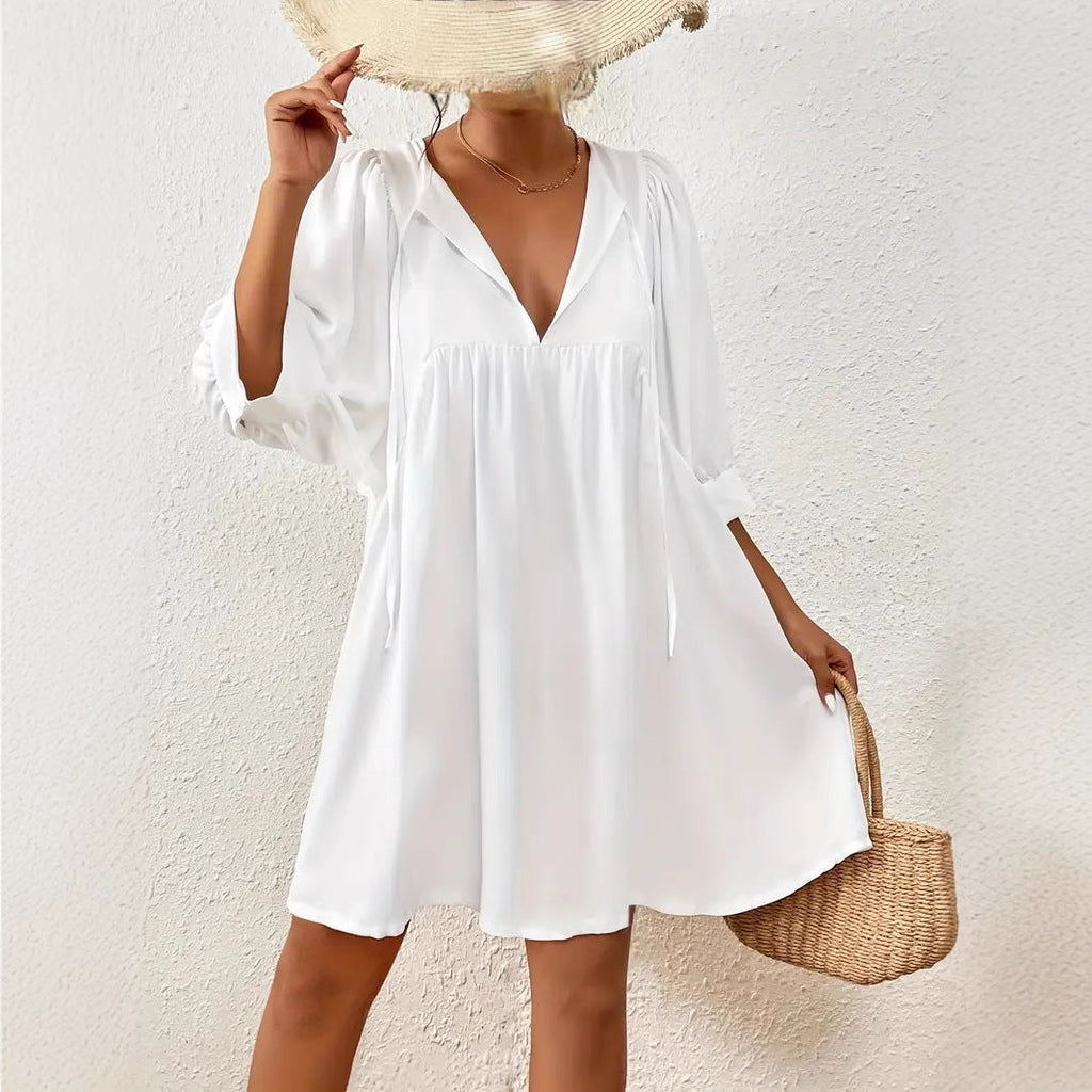 Women's casual dress with modern puff sleeves, size