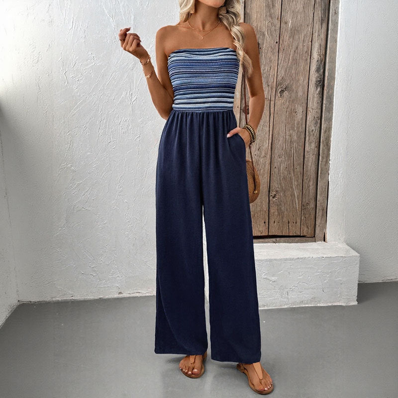 Women's jumpsuit with bandeau top and wide leg, size