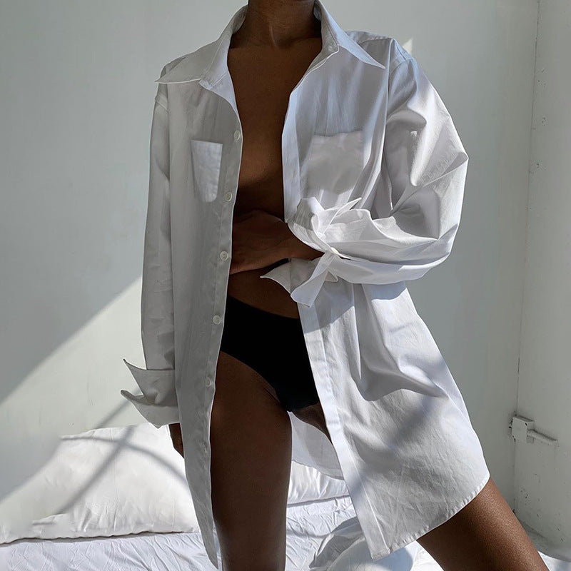 Women's shirt blouse with a stylish oversized cut and trendy puff sleeves, size [size]