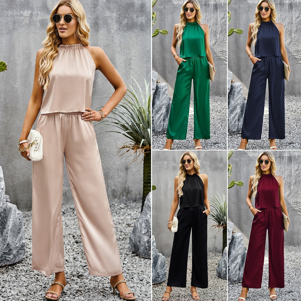 Women's elegant jumpsuit with flared leg and high collar, size