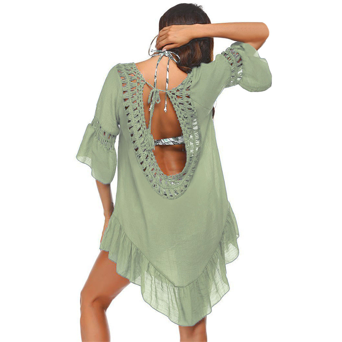 Women's casual beach throw with aesthetic openwork pattern and open back, size Valenzora