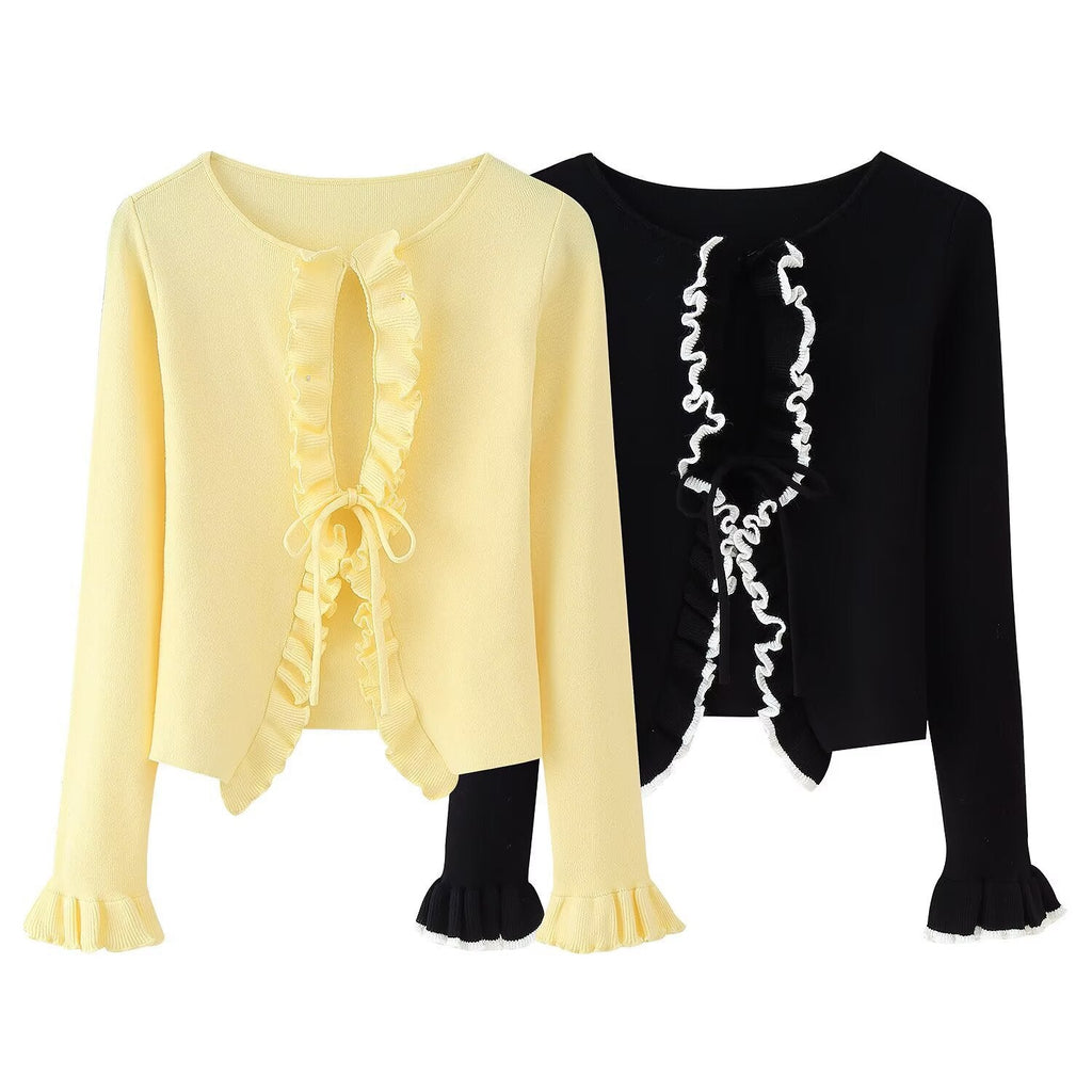 Damen Cardigan mit Rüschen und Schleifen, Größe