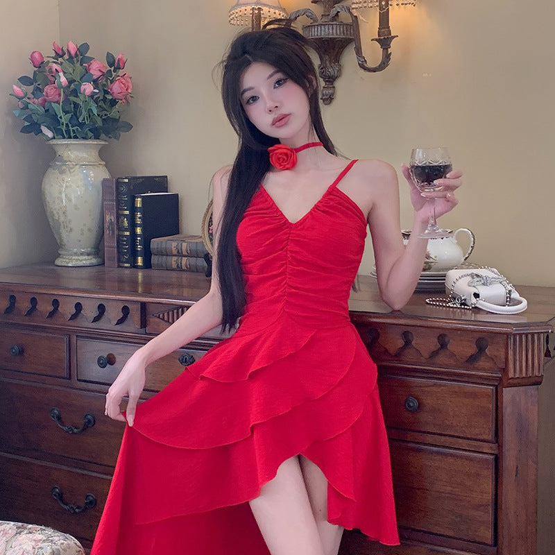 Women's asymmetric summer dress with ruffle details Drune