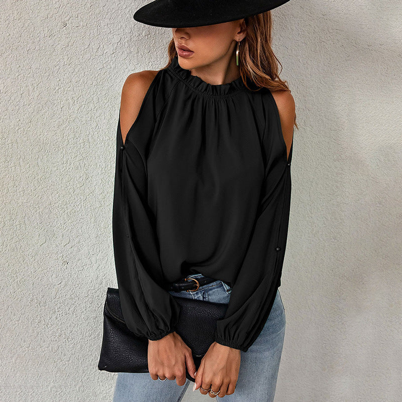 Schickes Damen-Oberteil mit Carmen-Ausschnitt und eleganten Rüschendetails, Größe [Größe]