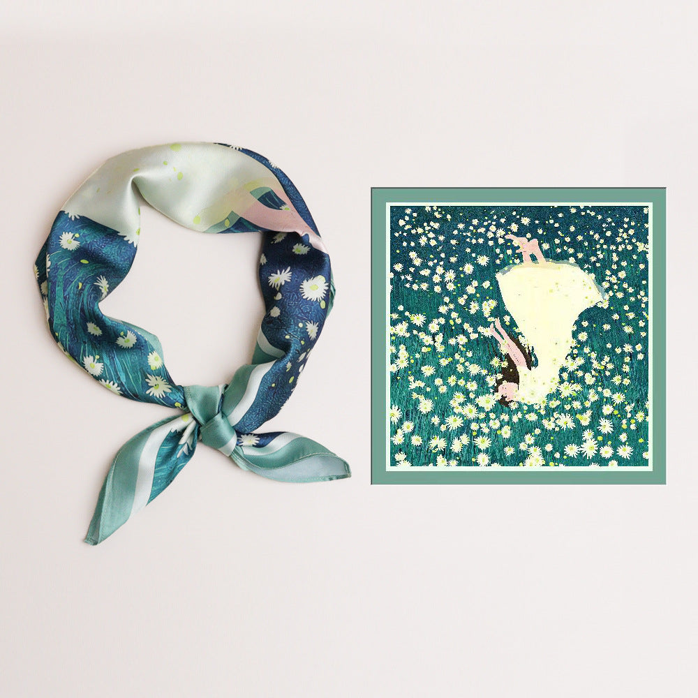 Women's silk scarf with a modern graphic design and luxurious sheen, size S