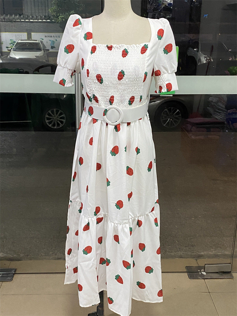 Valenzora | Printed, waist-defining U-neck elegant dress