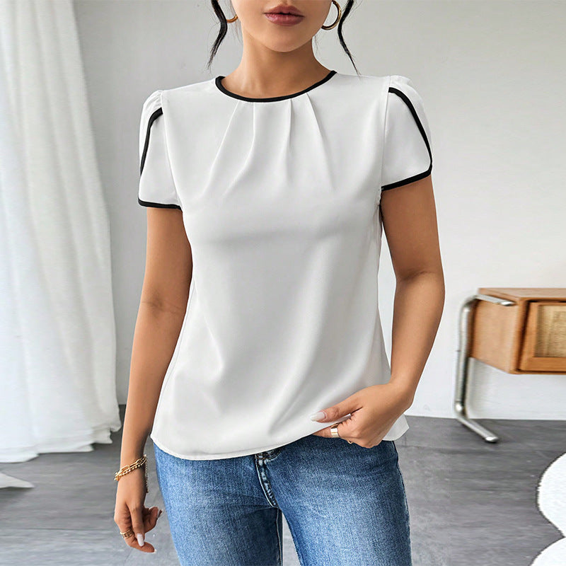 Women's top with fashionable puff sleeves and contrasting accents, size Valenzora