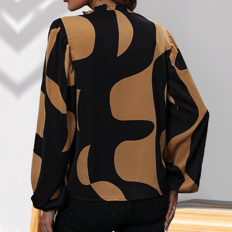 Women's blouse with fashionable V-neck and unique pattern, size