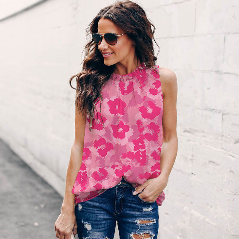 Women's sleeveless blouse with fashionable floral print and relaxed fit, size [size missing]