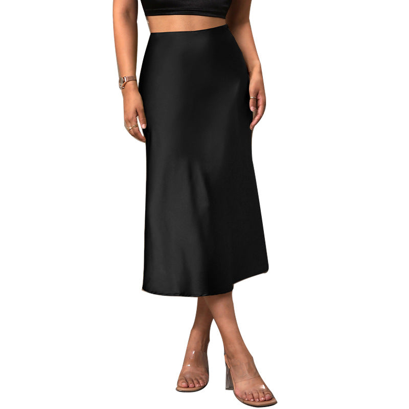 Damen-Satin-Midirock mit fließendem Schnitt und Gummibund, Größe [size]