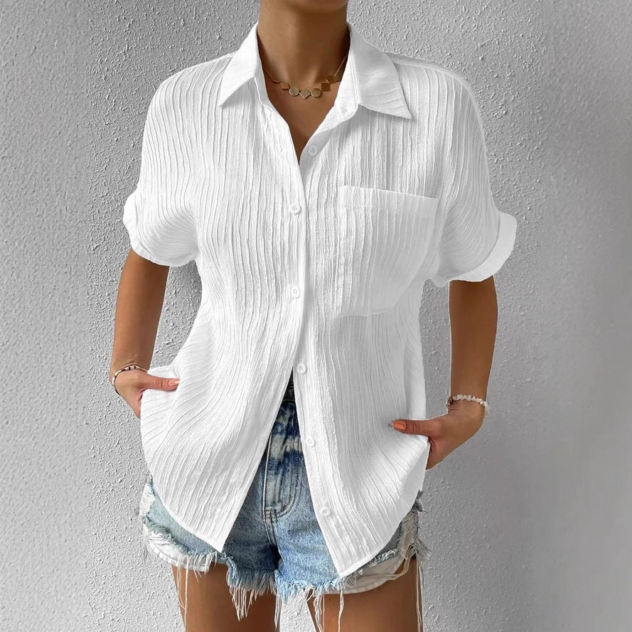 Damen Kurzarm Hemdbluse mit strukturierter Oberfläche, Größe S