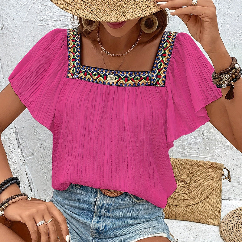 Women's airy summer blouse with embroidery, size