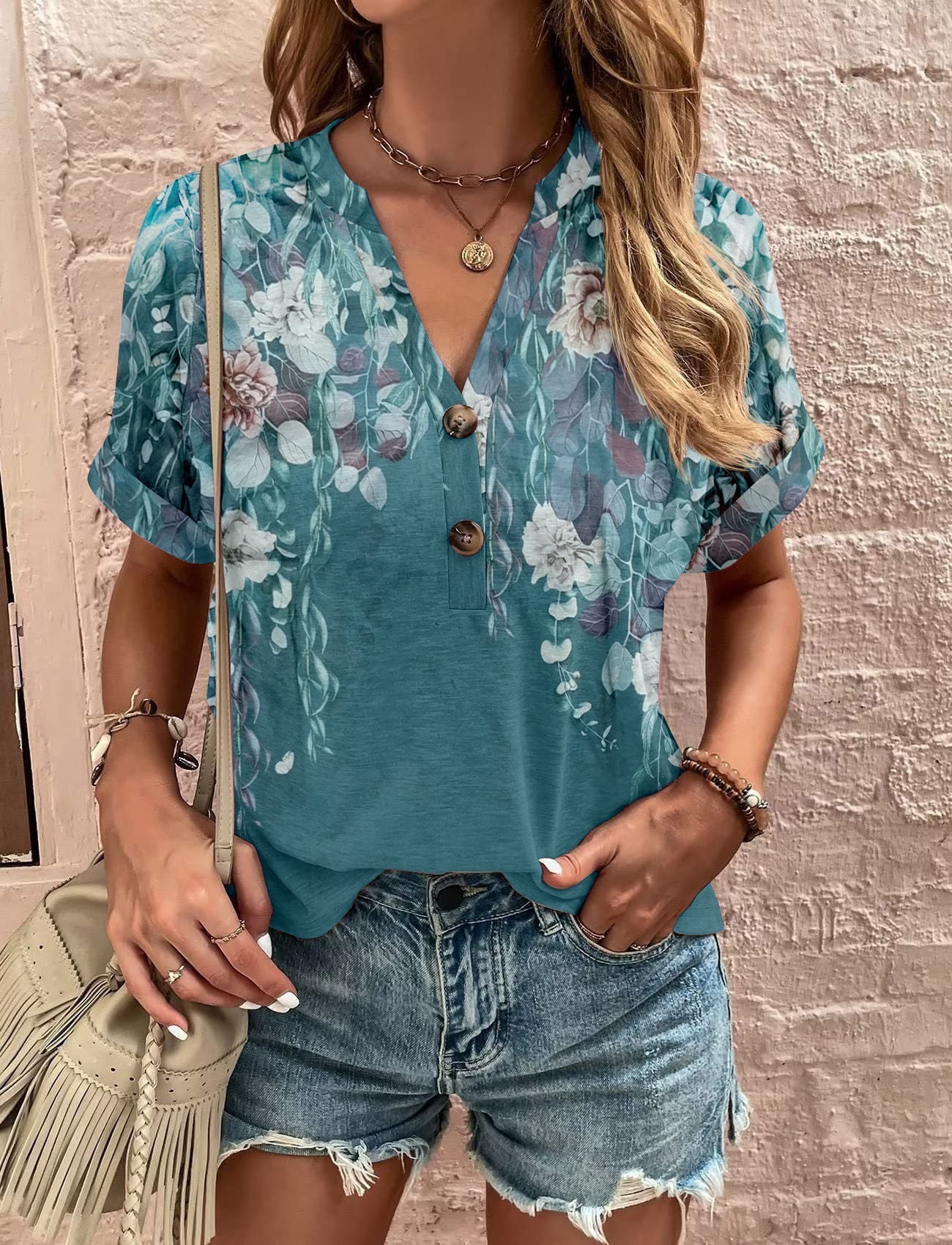 Valenzora | Trendy printed button-up short-sleeved top
