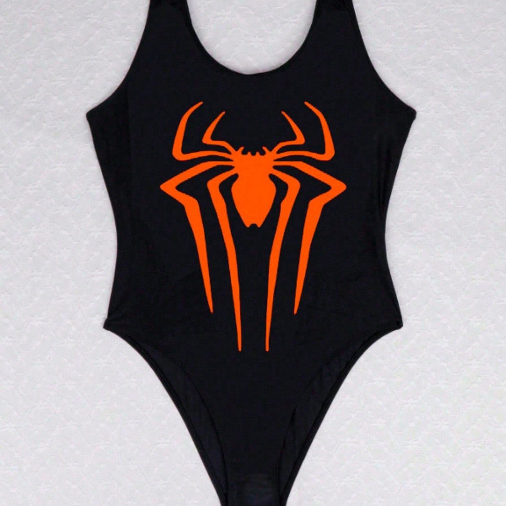 Women's swimsuit with stylish spider motif and high leg cut, size S