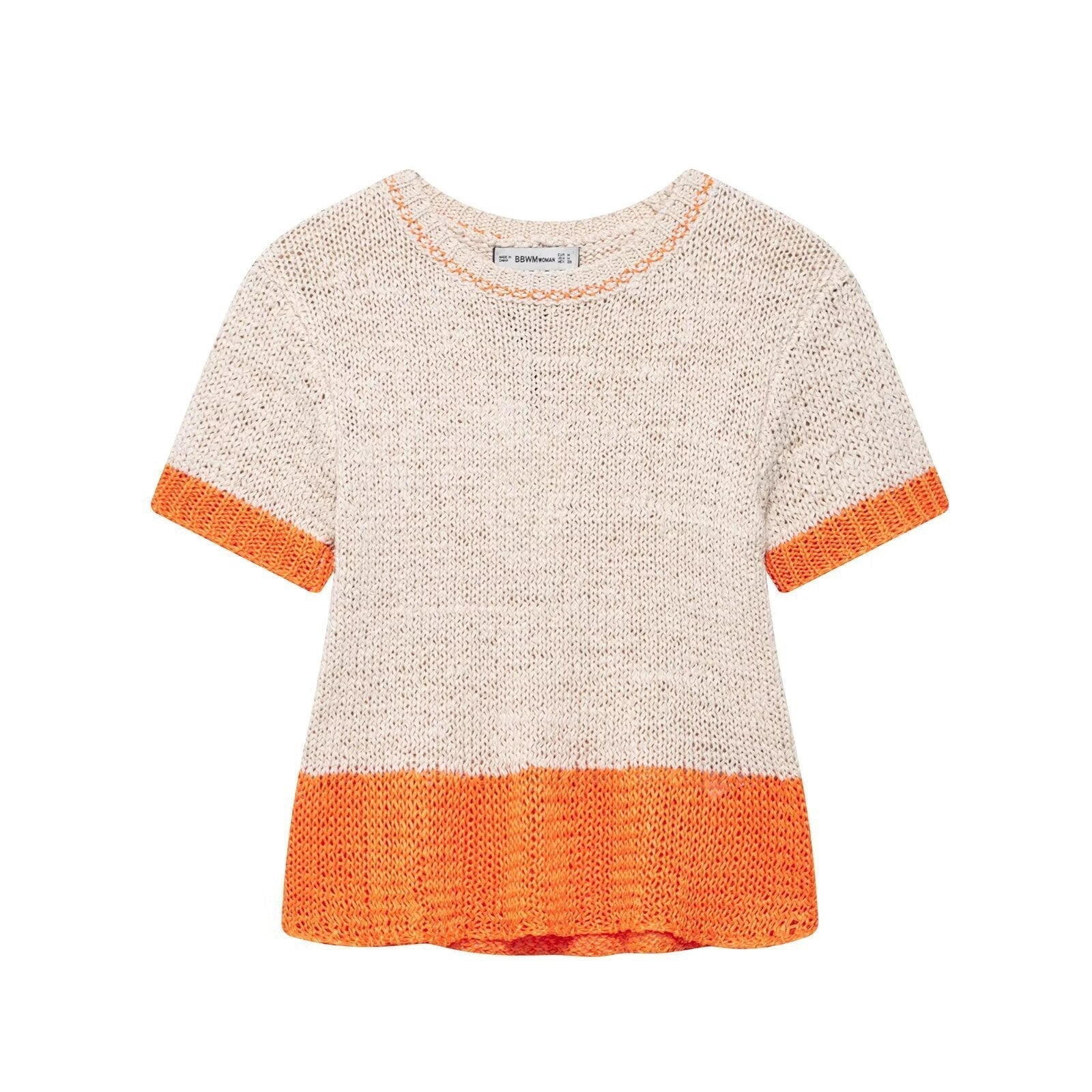 Women's knit top with contrasting color accents and a relaxed fit, size S
