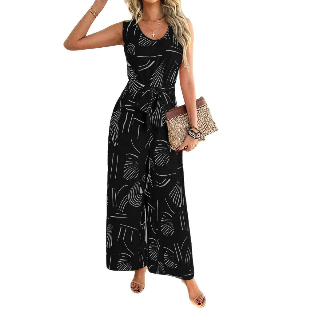 Women's Elegant Wide-Leg Jumpsuit with Adjustable Belt, Size