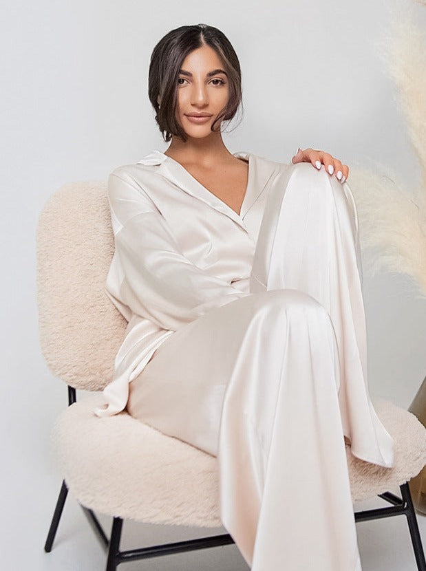 Valenzora | Two-piece French V-neck nightwear Wide-leg trousers