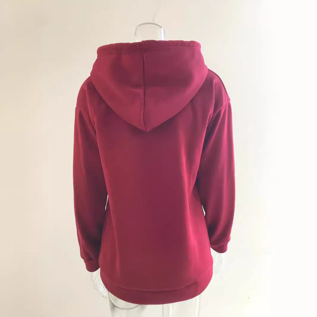 Women's hooded sweatshirt with button placket and relaxed fit, size