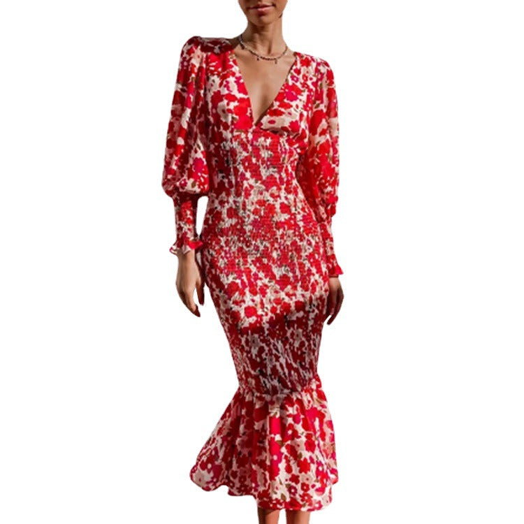 Women's floral print dress with voluminous sleeves, size [size missing]
