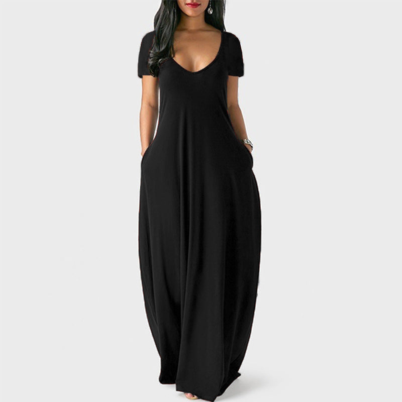 Valenzora | U-neck short sleeve loose fit maxi dress