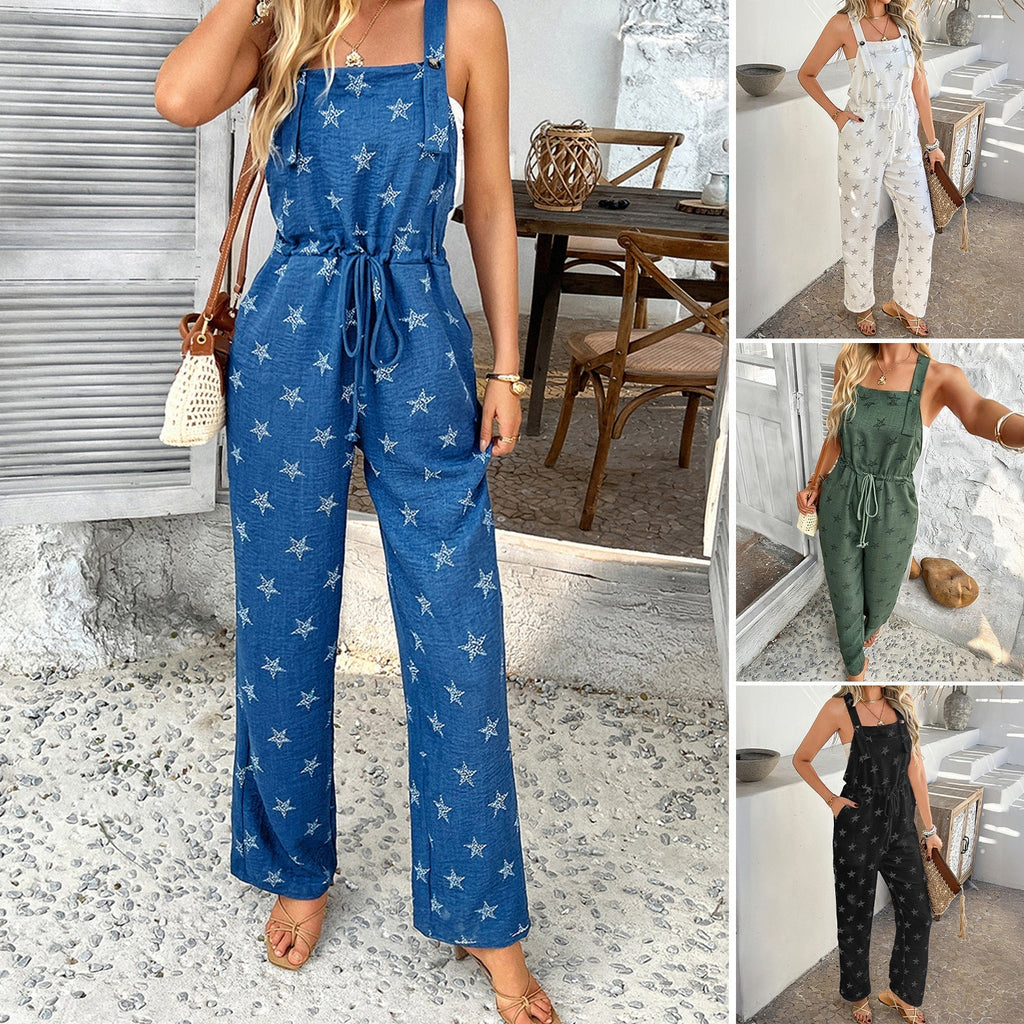 Damen Freizeit-Jumpsuit mit verstellbaren Trägern und elastischem Bund, Größe
