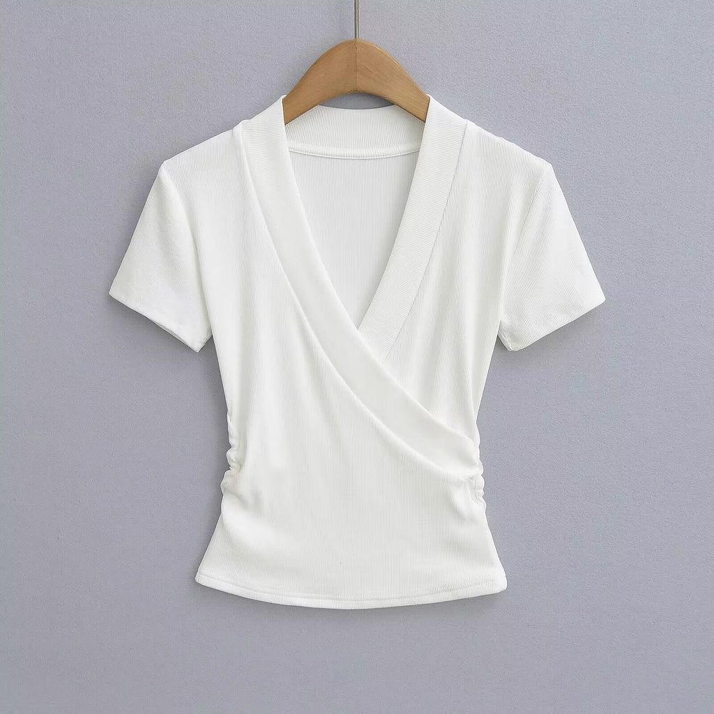 Damen-Wickeloberteil mit elegantem V-Ausschnitt und figurfreundlichem Schnitt, Größe