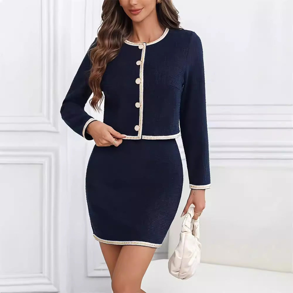 Elegantes Damen-Tweedkleid mit kurzen Ärmeln und klassischen Knöpfen, Größe S