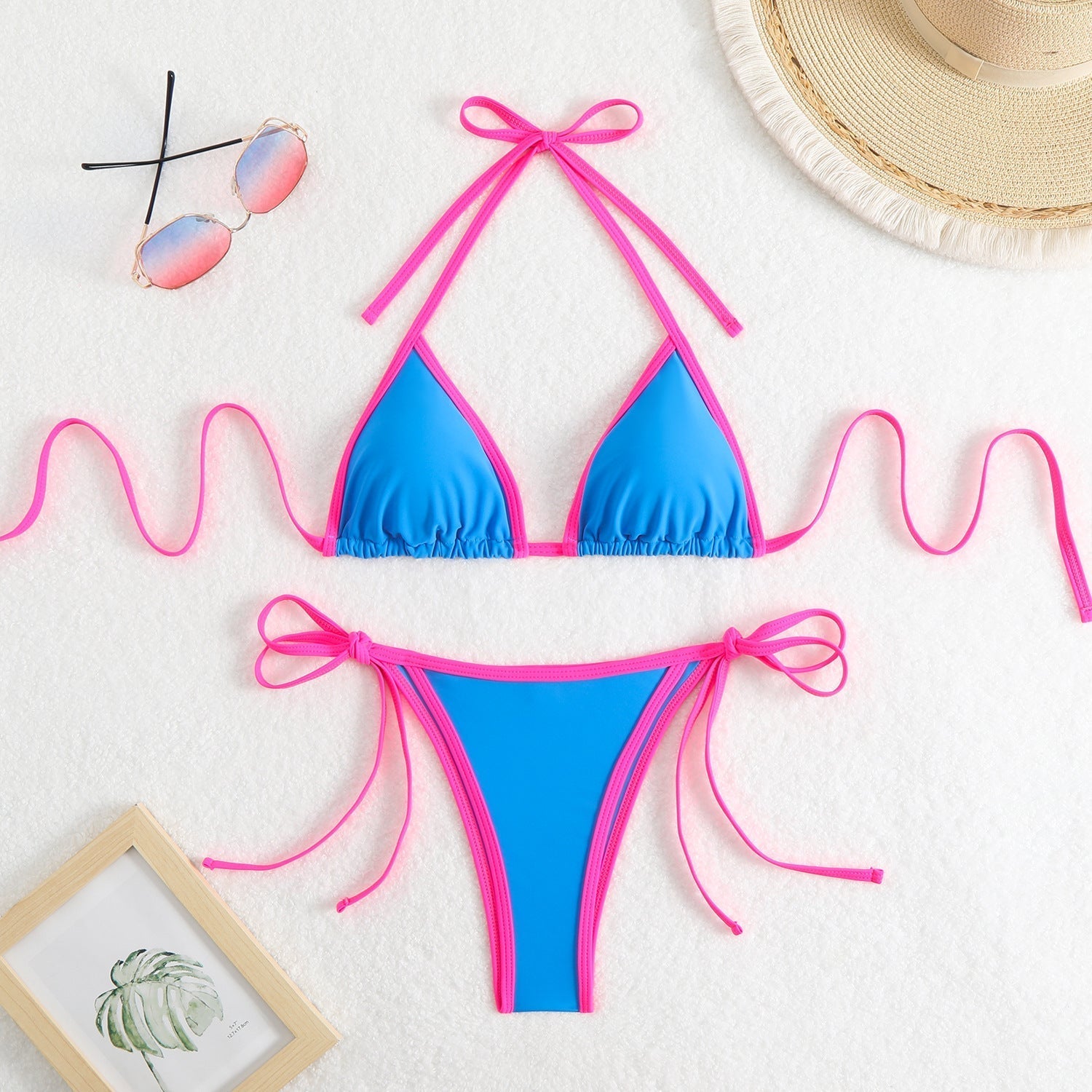 Women's triangle bikini set with adjustable bows and contrasting accents, size Valenzora