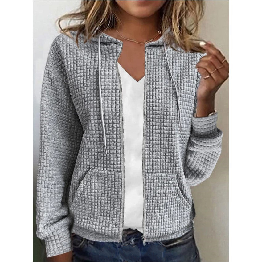 Women's casual and structured hooded jacket with zipper, size
