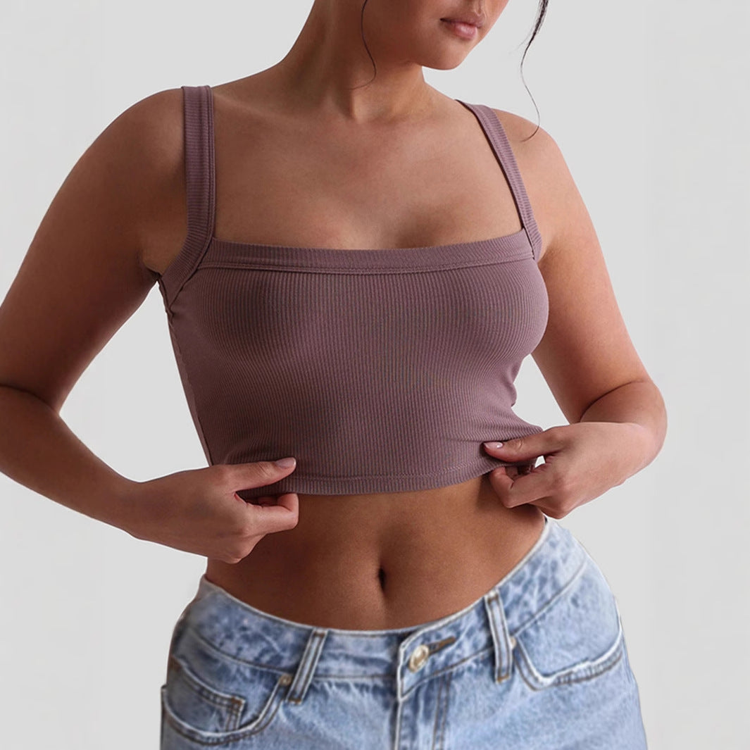 Women's figure-hugging crop top with wide straps and ribbed texture, size Valenzora