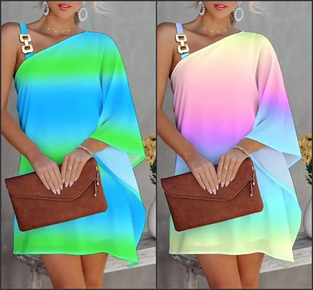 Women's casual dress with asymmetrical cut and shimmering details Drune