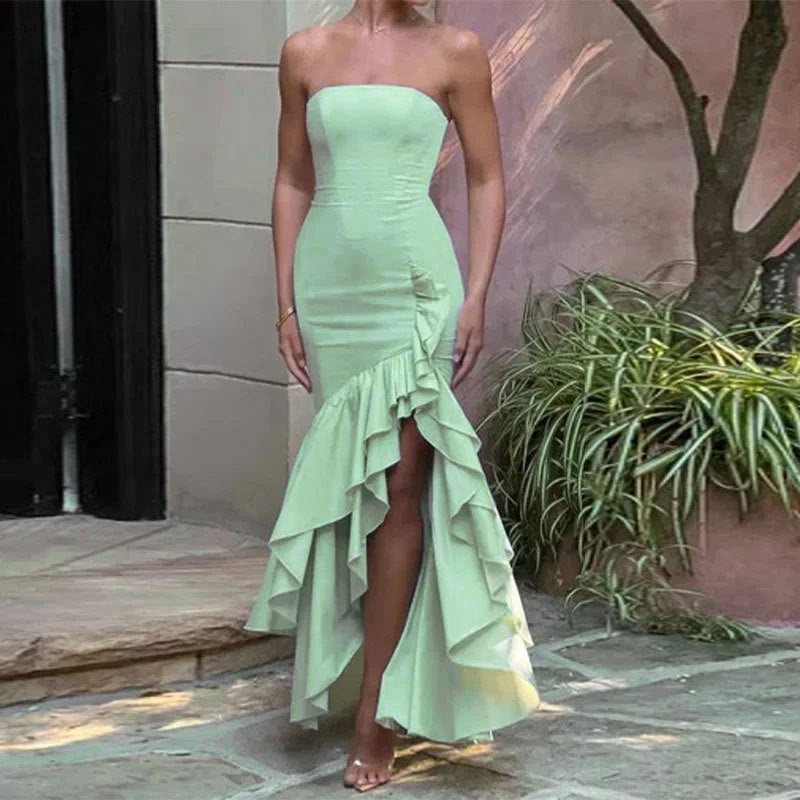 Damenabendkleid mit beweglichem Rüschenrock und tailliertem Oberteil, Größe