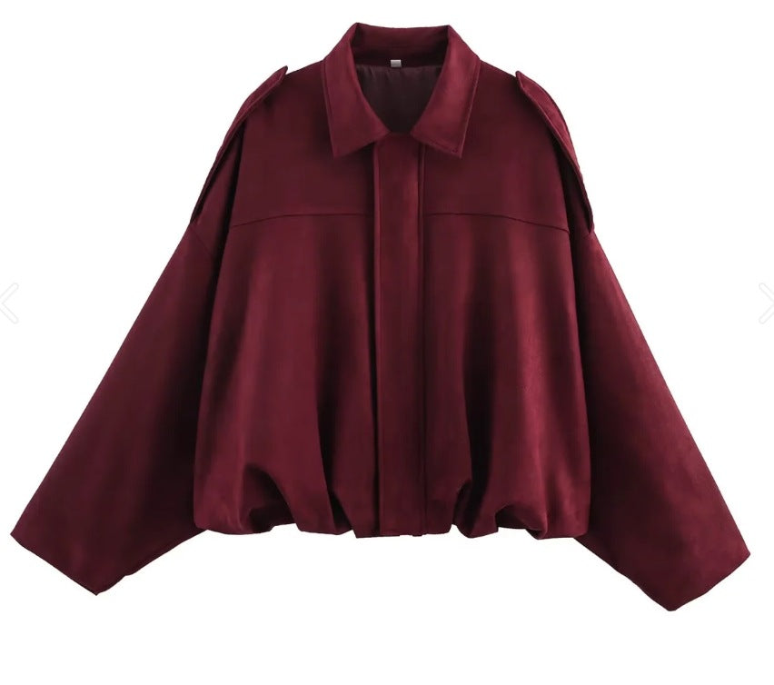 Women's casual bomber jacket with three-dimensional effect and high collar, size S
