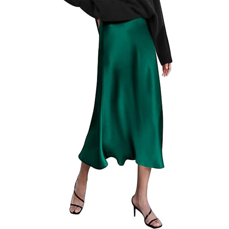 Eleganter Damen-Midirock aus Satinviskose mit fließendem Fall, Größe Valenzora