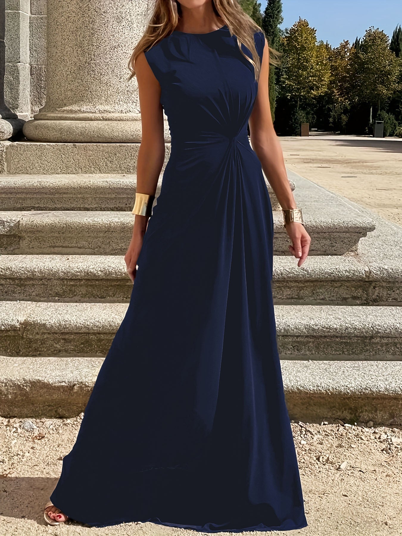 Women's elegant evening dress with chic pleats and figure-hugging cut, size [size missing]