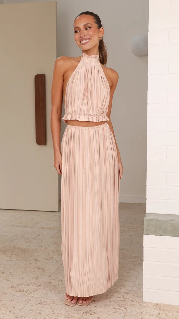 Valenzora | Year Sexy Halter Backless Sexy Lace-up Dress Pleated Dress