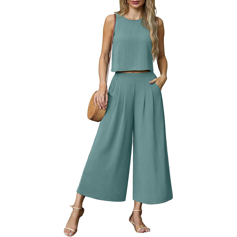 Women's airy two-piece set with wide-leg trousers and sleeveless top, size [size]