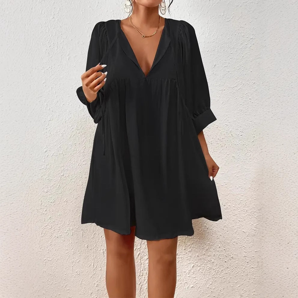 Women's casual dress with modern puff sleeves, size
