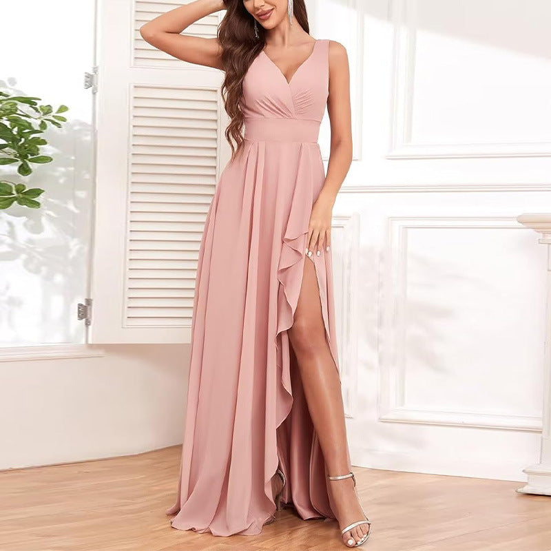 Valenzora | Women's Ball Gown Sexy Cocktail Evening Dress Star High End Peach Pink Chiffon Bridesmaid Dress Summer