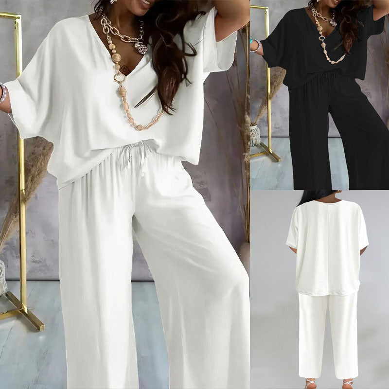 Eleganter Damen-Jumpsuit mit V-Ausschnitt und weitem Bein, Größe