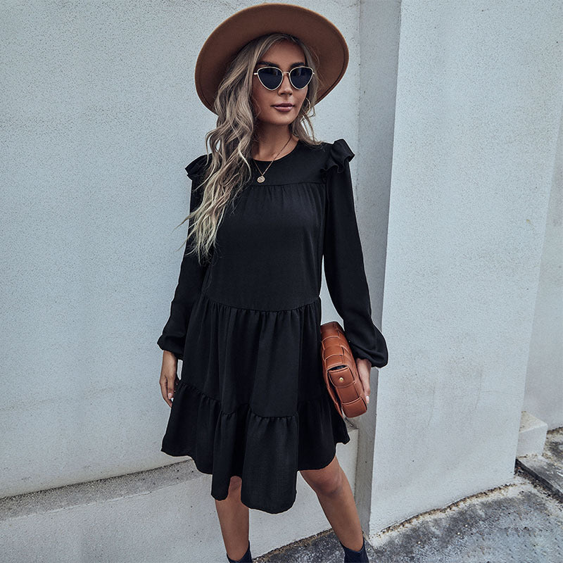 Women's midi dress with ruffle details and voluminous skirt, size [size missing]