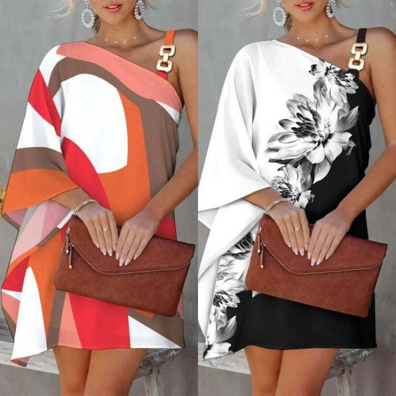 Women's asymmetrical floral dress with one shoulder strap and stylish design, size S