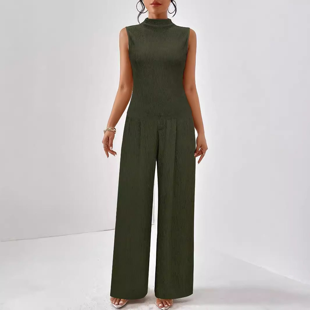 Eleganter Damen-Jumpsuit mit Stehkragen und weitem Bein, Größe