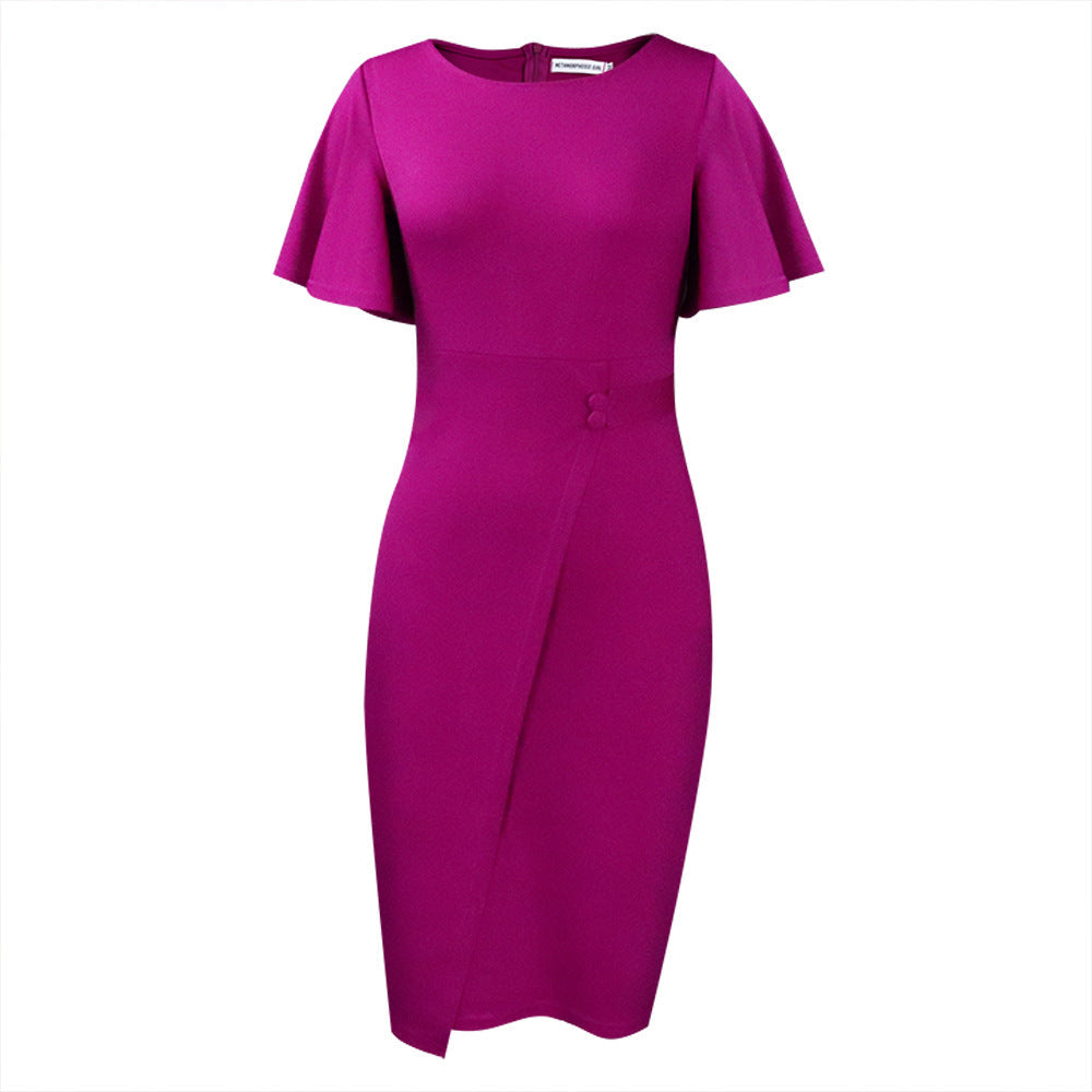 Valenzora | Women's Figure-Hugging Wrap Style Midi Dress with Short Sleeves